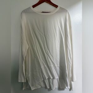 Zara White Long Sleeve Top with contrasting white trim bottom trim.  NEW.